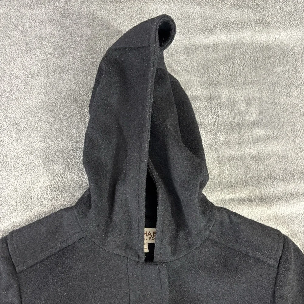 Michael Michael Kors Coat Womens‎ 12 100% Wool Solid Black Hooded Trench Outdoor